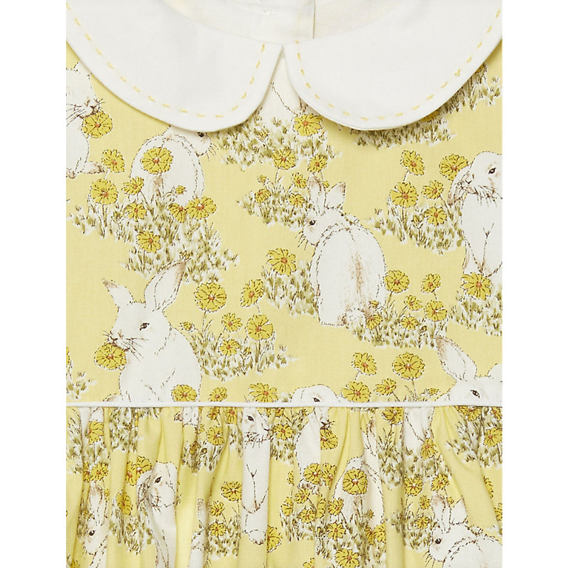 Shop Trotters Bunny-print Cotton Dress 3-24 Months In Yellow Bunny