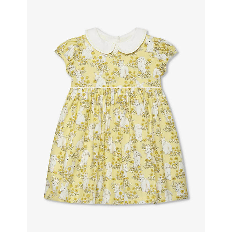 Trotters Babies'  Yellow Bunny Bunny-print Cotton Dress 3-24 Months