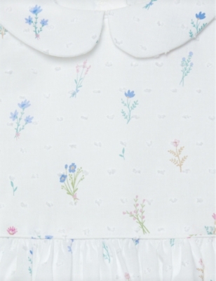 Shop Trotters Floral-print Textured-plumetis Cotton Dress 3-24 Months In White / Floral