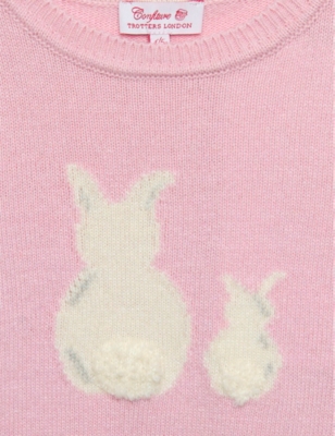 Shop Trotters Pale Pink Bella Bunny-embroidered Wool And Cashmere-blend Jumper 2-11 Years