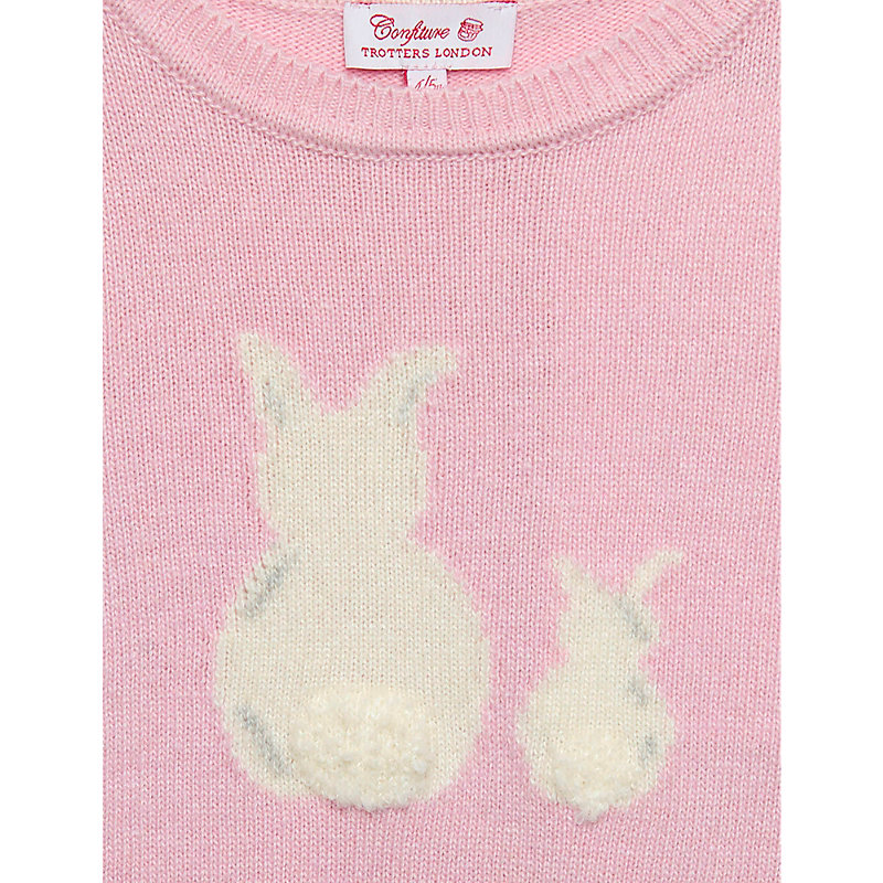 Shop Trotters Pale Pink Bella Bunny-embroidered Wool And Cashmere-blend Jumper 2-11 Years