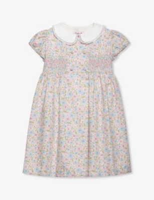Shop Trotters Girls Multi Floral Kids Alice Flora-pattern Smocked Cotton Dress 2-11 Years