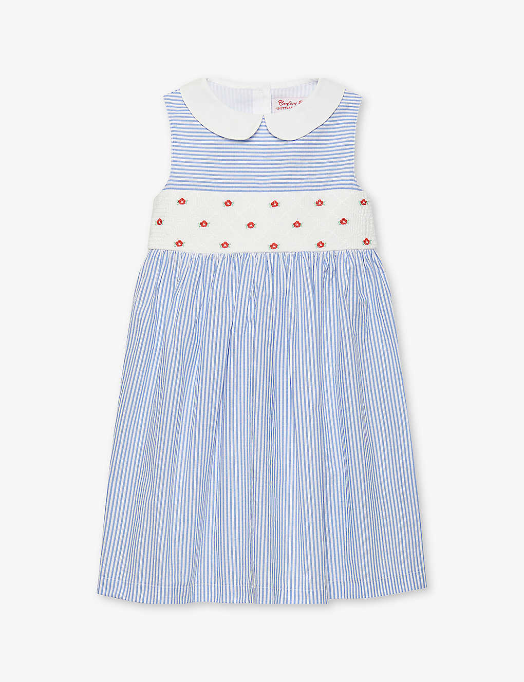 Trotters Babies' Tilly Stripe-pattern Embroidered Cotton Dress 2-11 Years In Blue
