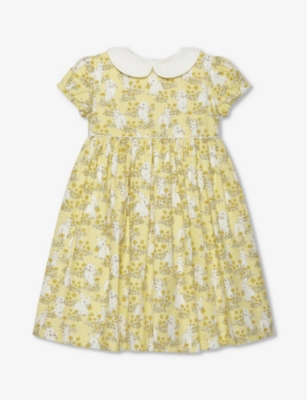 Trotters Babies'  Yellow Bunny Bunny-pattern Collared Cotton Mini Dress 2-11 Years