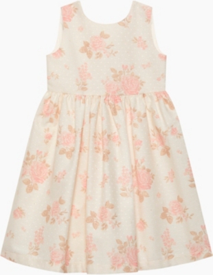 Trotters Babies'  Gold Floral Maeva Floral-print Sleeveless Woven Mini Dress 2-11 Years
