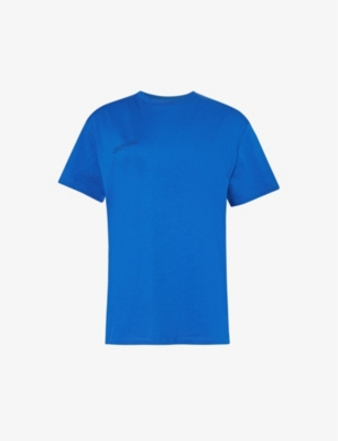 Shop Pangaia Womens Cobalt Blue Text-print Organic-cotton-and Seaweed-blend T-shirt