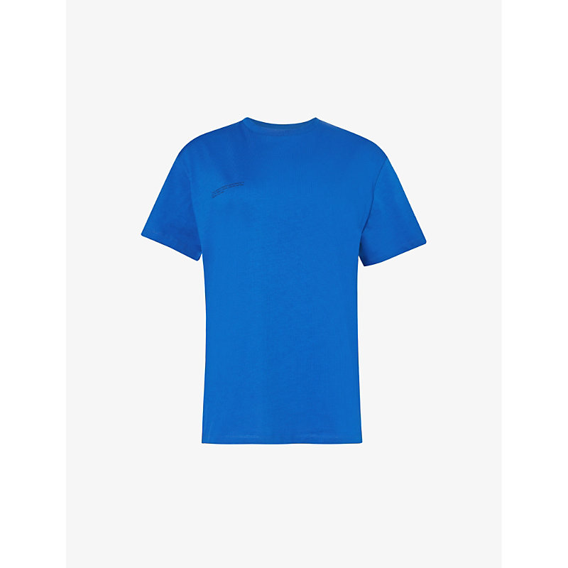 Shop Pangaia Text-print Organic-cotton-and Seaweed-blend T-shirt In Cobalt Blue