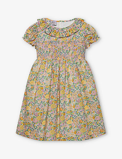 TROTTERS: Elysian frilled-collar floral-print cotton dress 2-4 years