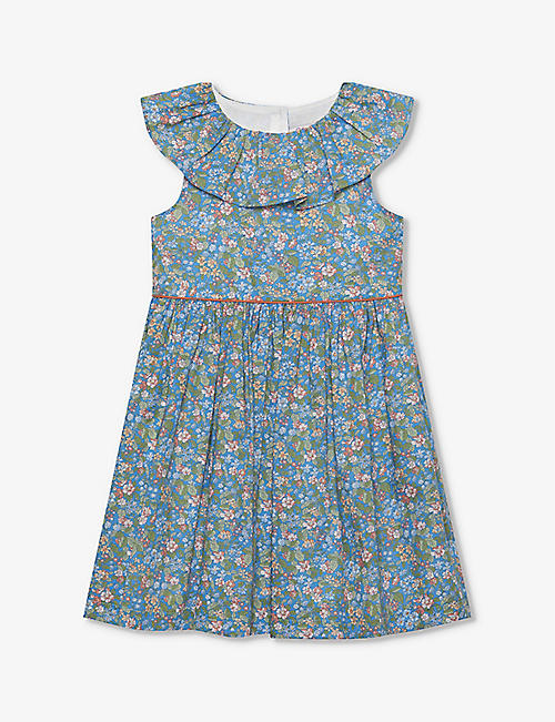 TROTTERS: Hedgerow floral-pattern frill-trim cotton dress 2-11 years