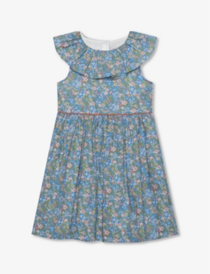 Trotters Babies'  Blue Hedgerow Hedgerow Floral-pattern Frill-trim Cotton Dress 2-11 Years