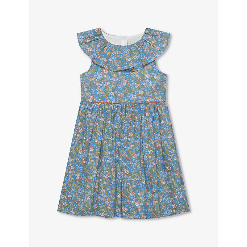 Trotters Babies'  Blue Hedgerow Hedgerow Floral-pattern Frill-trim Cotton Dress 2-11 Years