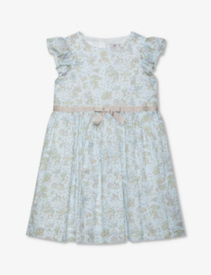 Shop Trotters Seafoam Etta Etta Fawn Floral-print Ruffle-sleeve Cotton Dress 2-11 Years