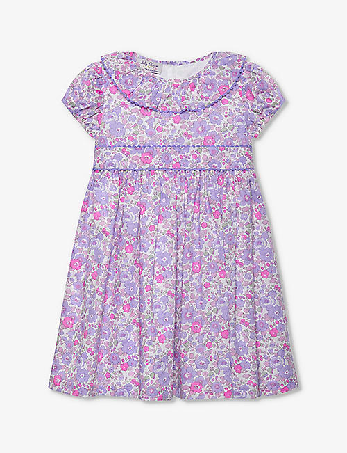TROTTERS: Betsy ric-rac floral-print ruffle-sleeve cotton dress 2-11 years