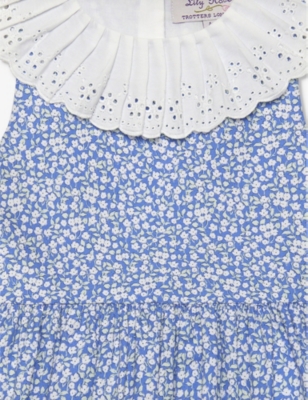 Shop Trotters Mini Blue Floral Francesca Embroidered-collar Floral-print Cotton Dress 2-11 Years