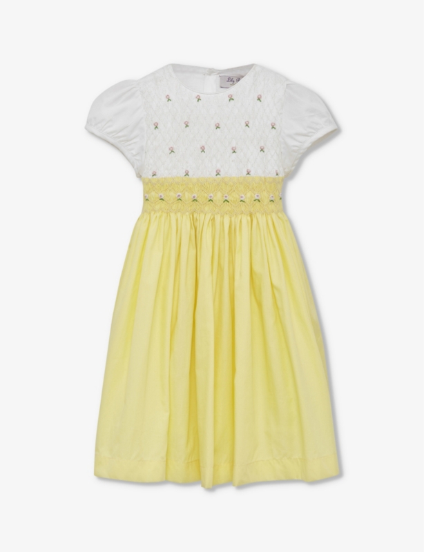 Rose hand-smocked embroidered cotton dress 1-11 years