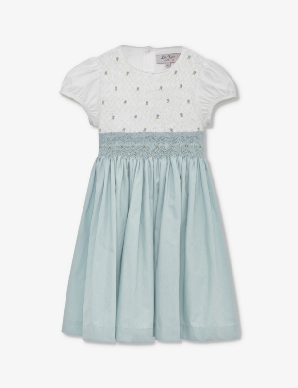 Rose hand-smocked embroidered cotton dress 1-11 years