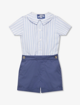 TROTTERS: Rupert stripe-print cotton shirt and shorts set 6 months-7 years