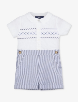 TROTTERS: Rupert smocked cotton romper 3 months - 7 years