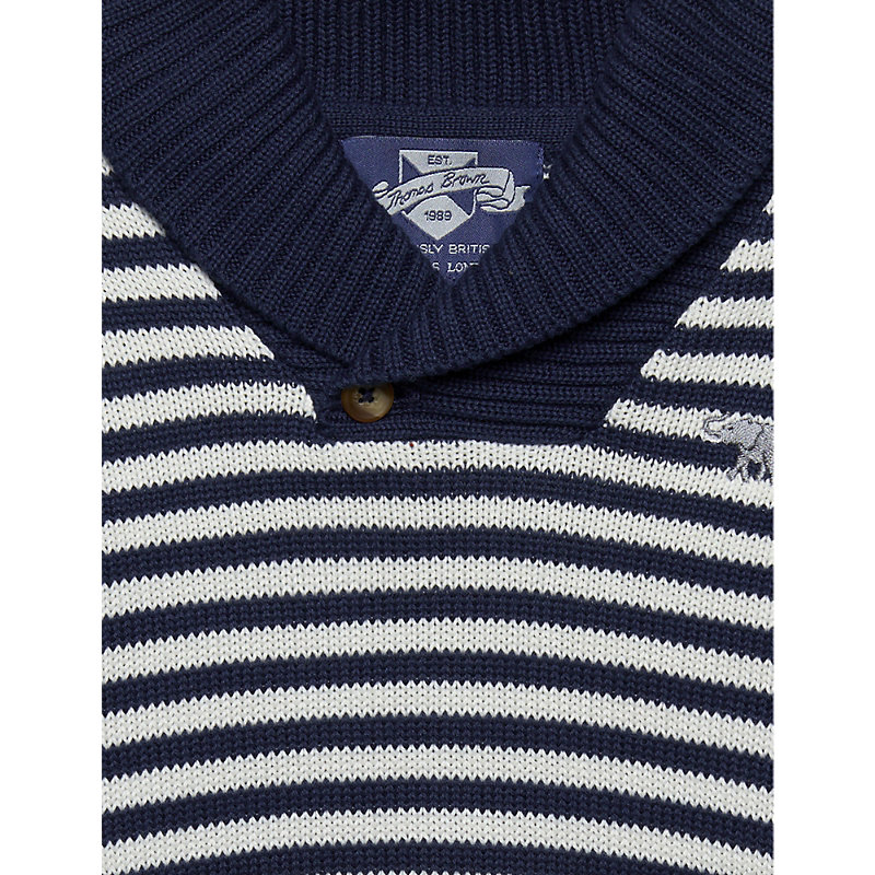 Shop Trotters Boys Navy Stripe Kids Freddie Shawl-collar Cotton Jumper 3-24 Months
