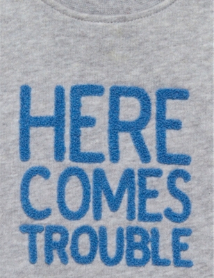 Shop Trotters Grey Marl Slogan-print Cotton Sweatshirt 3-24 Months