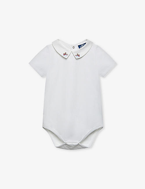 TROTTERS: Monty graphic-embroidered stretch-cotton body 3-24 months