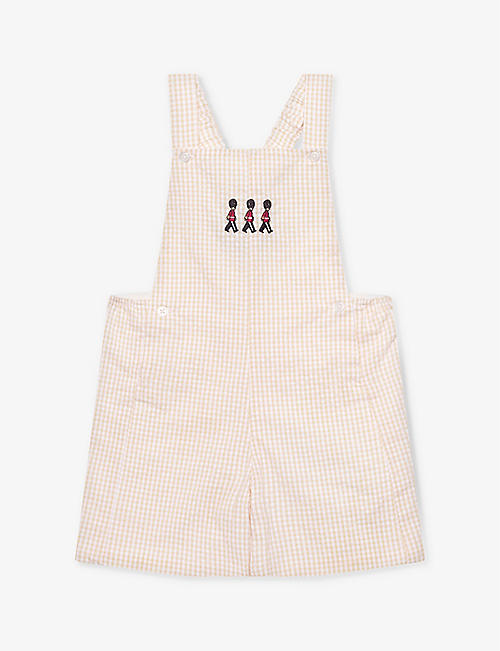 TROTTERS: Alexander embroidered cotton short dungarees 3 months-4 years