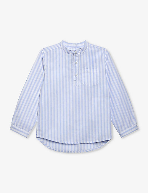 TROTTERS: Oscar striped cotton and linen-blend shirt 2-11 years