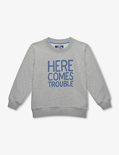 TROTTERS: Here Comes Trouble slogan-print cotton sweatshirt 2-11 years