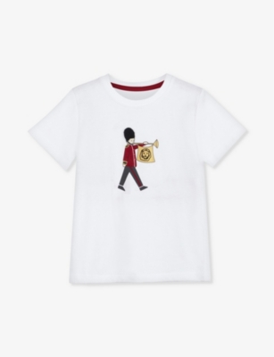 Shop Trotters Boys White Kids Guardsman Short-sleeve Cotton T-shirt 2-11 Years