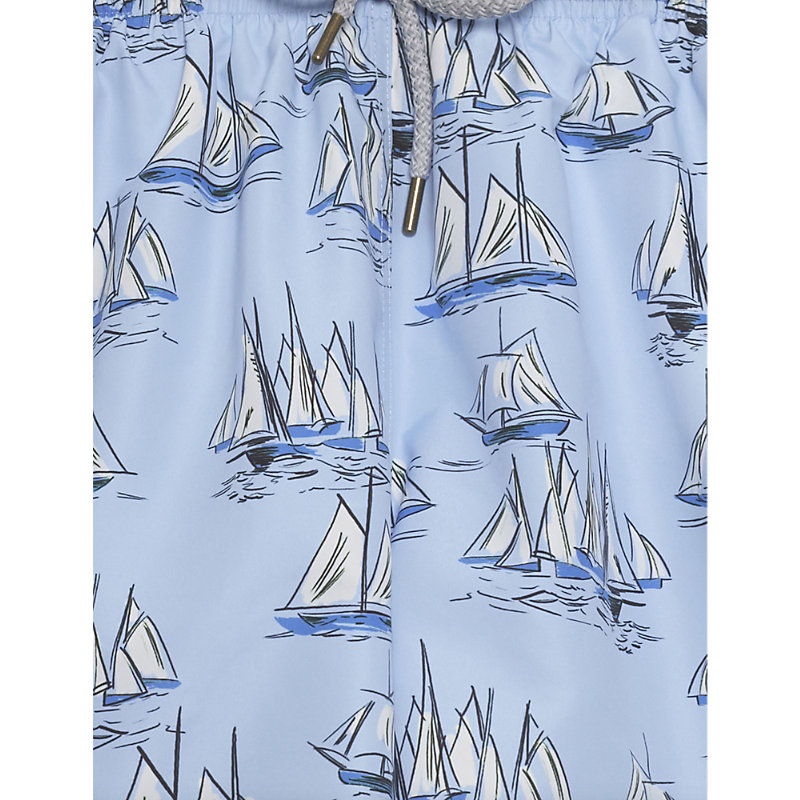 Shop Trotters Boys Blue/sailboat Kids Men's Daddy & Me Sailboat-print Drawstring-waist Swim Shorts