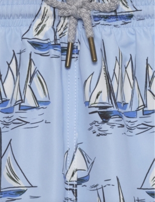 Shop Trotters Boys Blue/sailboat Kids Sailboat-print Drawstring-waist Swim Shorts 2-11 Years