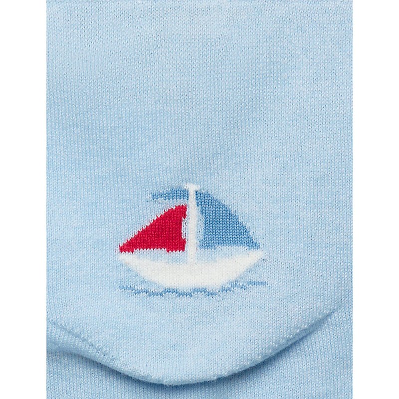 Shop Trotters Pale Blue Nicholas Sail-boat Cotton And Wool-blend Leggings 0-9 Months