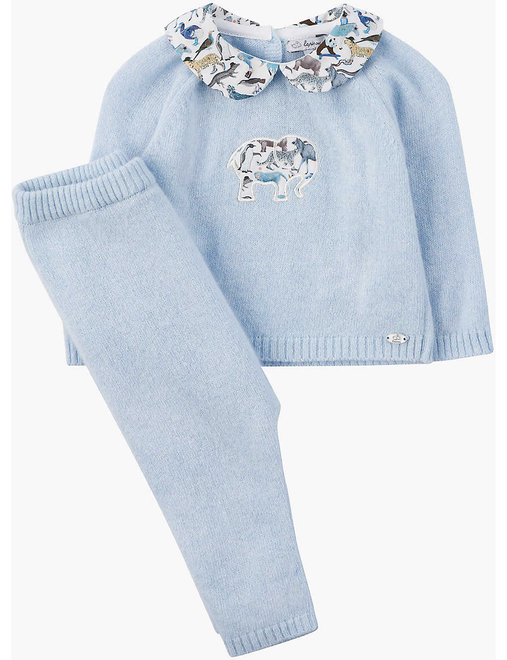Trotters Boys Blue Animals Kids Elephant-embroidered Collared Wool And Cashmere-blend Set 0-9 Months