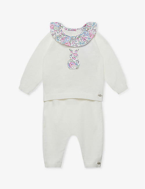 TROTTERS: Felicite bunny-motif floral-collar cotton and wool-blend set 0-9 months