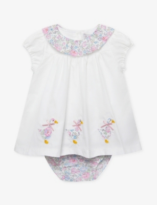 TROTTERS: My First Duck floral-collar cotton dress 0-9 months
