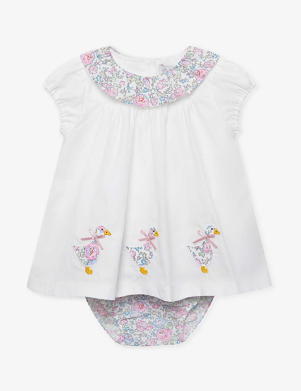 Trotters Babies' My First Duck Floral-collar Cotton Dress 0-9 Months In Pink