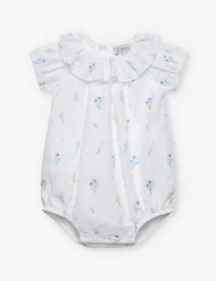 TROTTERS: Fleur Willow flower-embroidered cotton bubble body 0-9 months