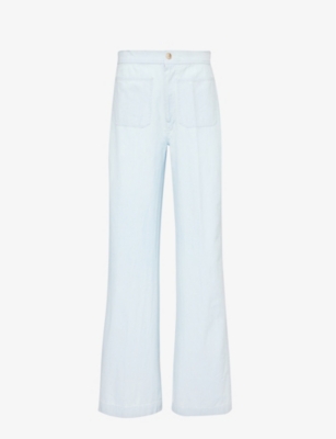 Polo Ralph Lauren Womens Chambray Pressed-crease Wide-leg Mid-rise Cotton Trousers
