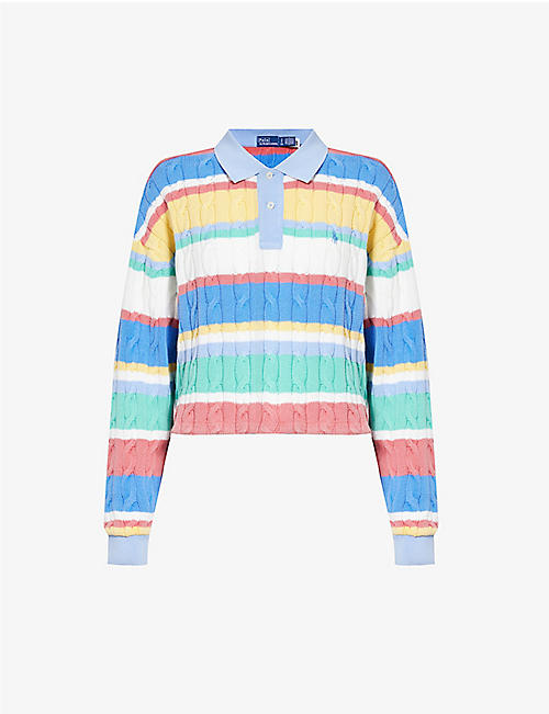 POLO RALPH LAUREN: Brand-embroidered cable-knit knitted polo shirt