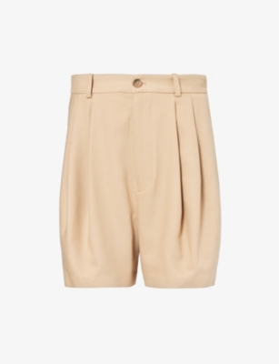 POLO RALPH LAUREN: Pleated belt-loop cotton and wool-blend shorts