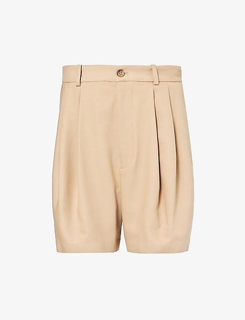 POLO RALPH LAUREN: Pleated belt-loop cotton and wool-blend shorts