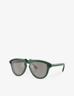 Shop Burberry Women's Green Be4417u Pilot-frame Acetate Sunglasses