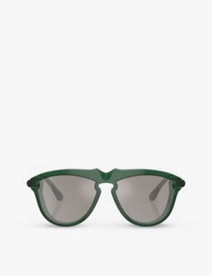 Shop Burberry Women's Green Be4417u Pilot-frame Acetate Sunglasses