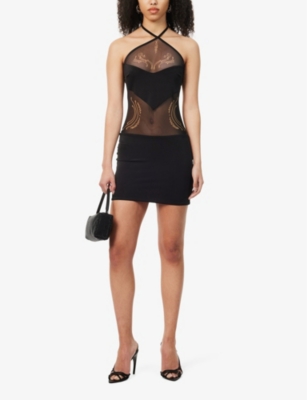 Shop Di Petsa Women's Black Venus Abstract-print Woven-blend Mini Dress