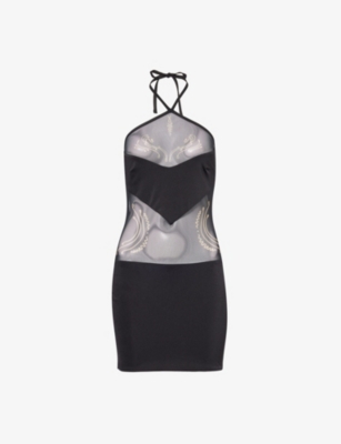 Shop Di Petsa Women's Black Venus Abstract-print Woven-blend Mini Dress