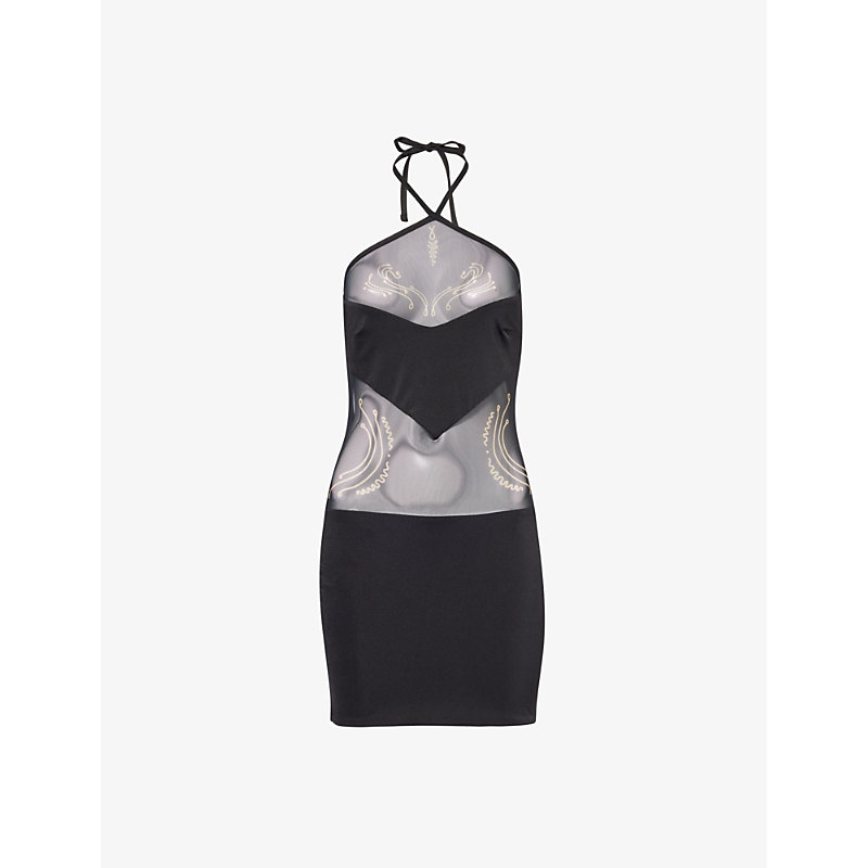 Shop Di Petsa Venus Abstract-print Woven-blend Mini Dress In Black