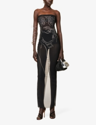 Shop Di Petsa Women's Black Mesh Birthing Venus Crystal-embellished Stretch-mesh Maxi Dress