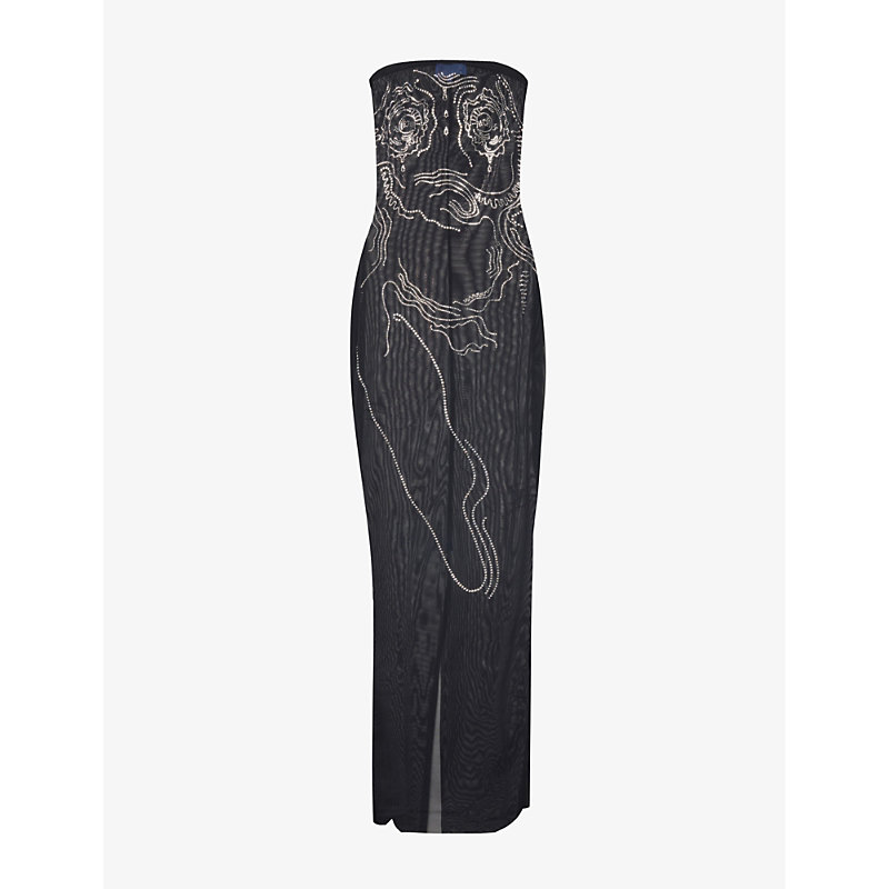 Di Petsa Womens Black Mesh Birthing Venus Crystal-embellished Stretch-mesh Maxi Dress