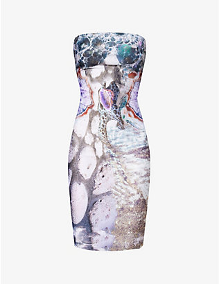 DI PETSA: Sea Goddess graphic-print stretch-recycled-polyester mini dress