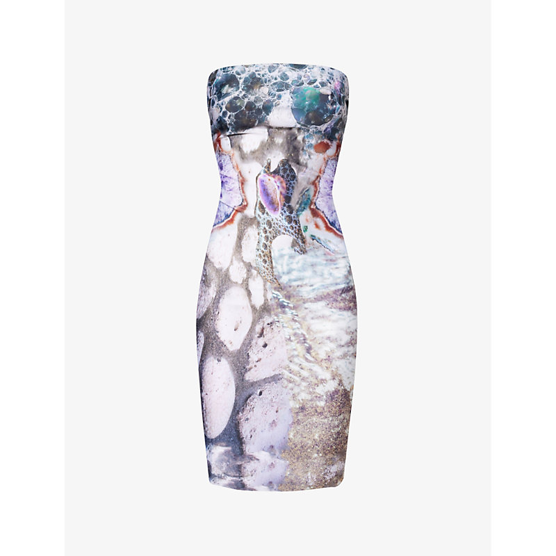 Di Petsa Womens Multi Sea Goddess Graphic-print Stretch-recycled-polyester Mini Dress